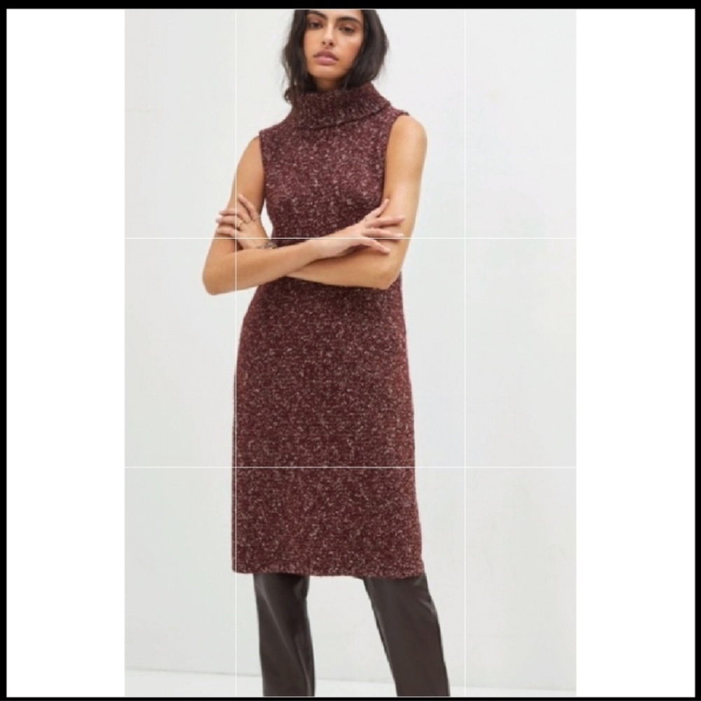 Anthropologie Flowy Maxi Sweater Sleeveless Turtleneck Wine Tunic Dress Size XL